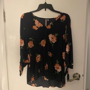 Black blouse with pink flowers Stitch Fix
